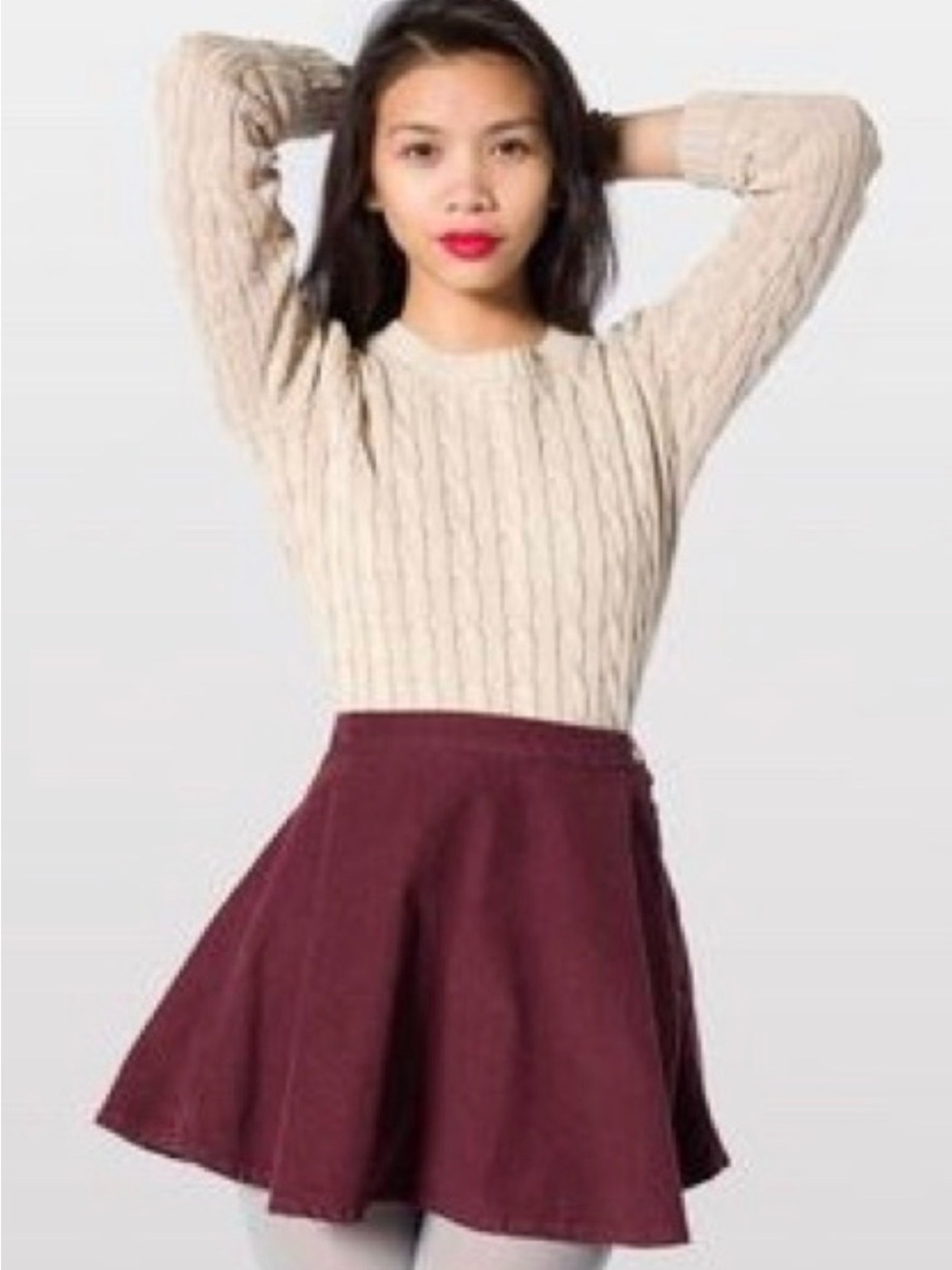 American Apparel Corduroy Burgundy Flared Skirt - Classic A-Line XS
